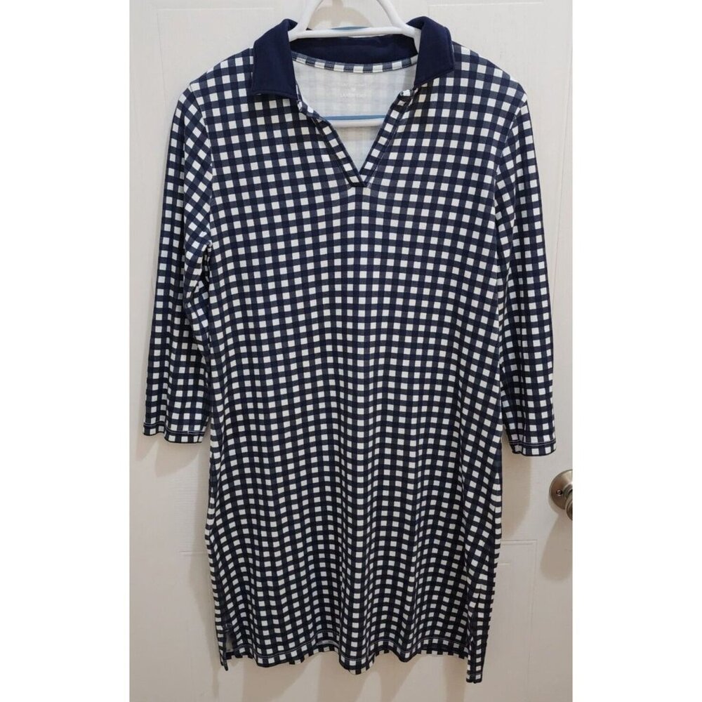Draper James x Lands End Women's Collared Shift Dress Gingham Plaid Navy White S